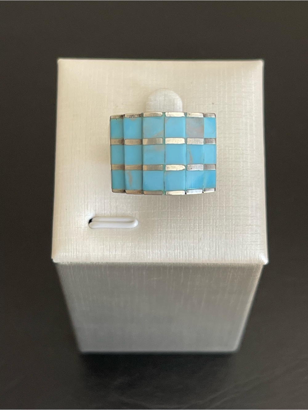 925 Sterling Silver Turquoise Inlay Wide Band Ring.